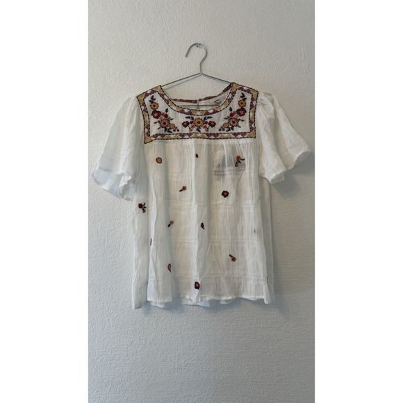 Knox Rose Tops - Floral Embroidered White Blouse Lightweight Size Small